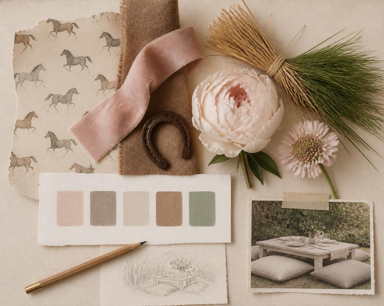 Horse Party — materials and colour board